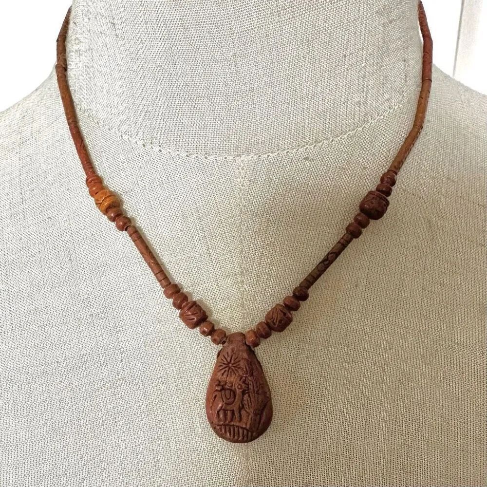 Peruvian wood beaded pendant necklace
